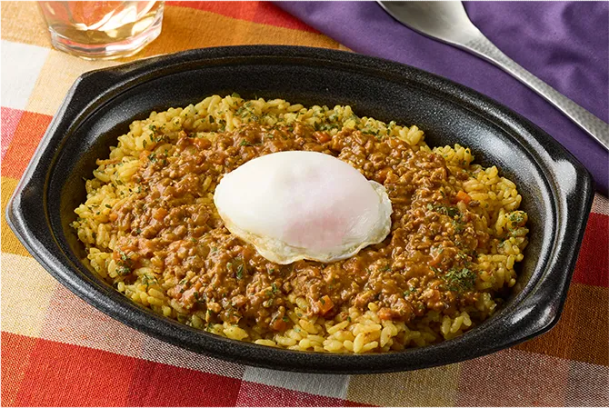 半熟玉子のキーマカレーの画像