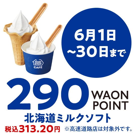 6月1日～30日まで 290WAONPOINT 北海道ミルクソフト