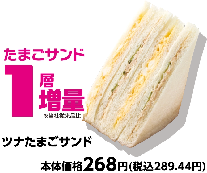 ツナたまごサンド たまごサンド1層増量 本体価格268円(税込289.44円)