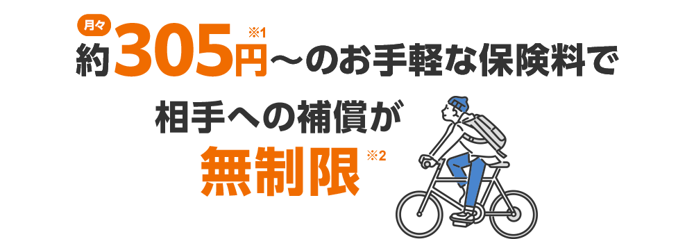 月々305円※1~のお手軽な保険料で相手への補償が無制限※2 比較検証サイトmybestランキングで第1位*を獲得