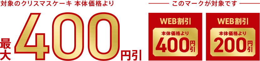 対象のクリスマスケーキ本体価格より最大400円引