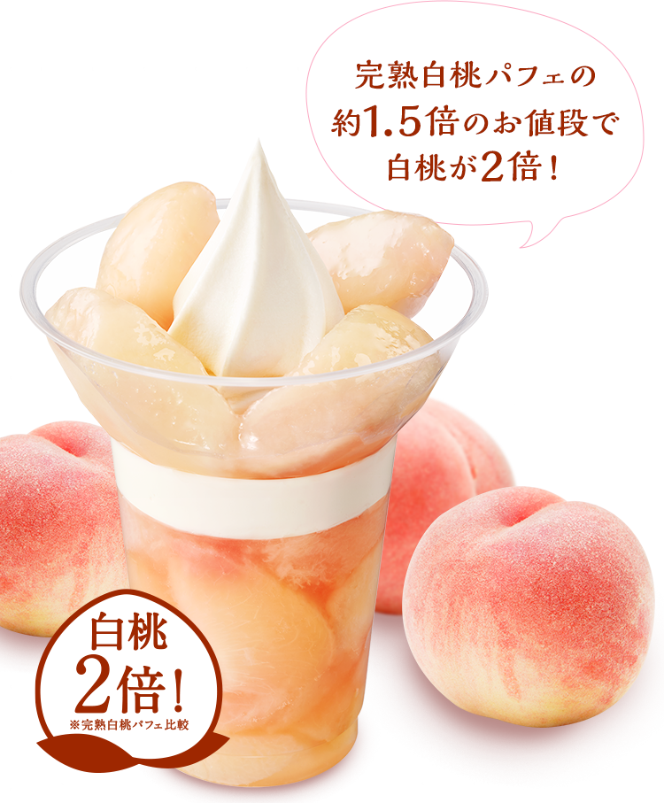 完熟白桃パフェの1.5倍のお値段で白桃が2倍！