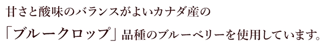 甘さと酸味のバランスがよいカナダ産の「ブルークロップ」品種のブルーベリーを使用しています。