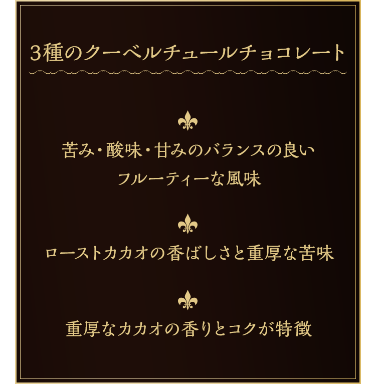 3種のクーベルチュールチョコレート