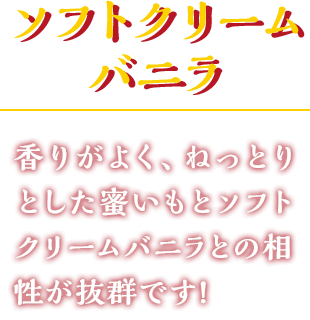 ソフトクリームバニラ 香りがよく、ねっとりとした蜜いもとソフトクリームバニラとの相性が抜群です!